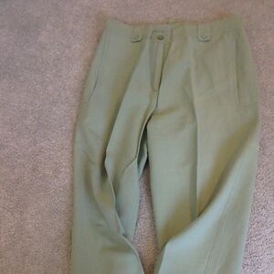 Pure silk ankle pants worn with cream linen top listed